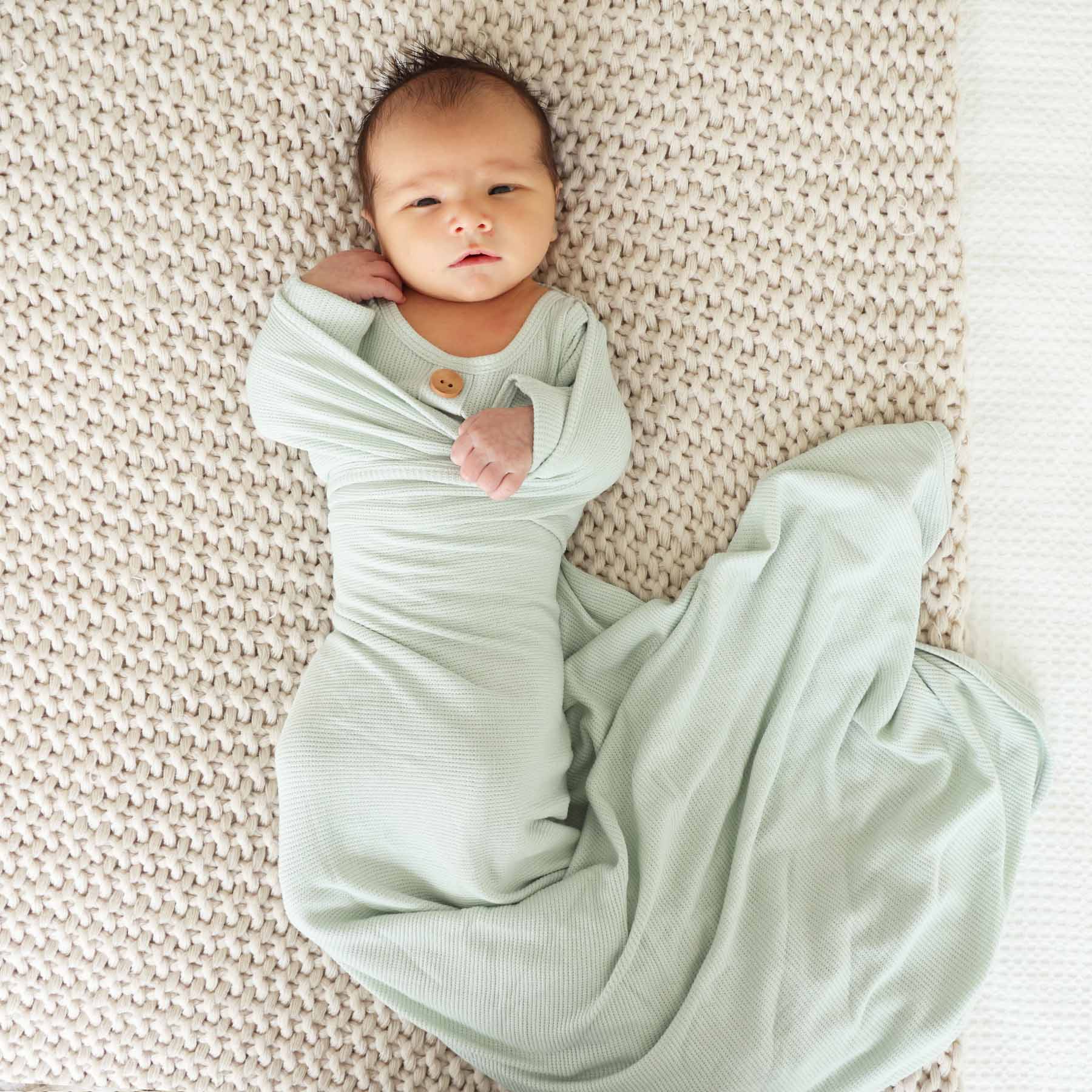 All Bamboo Waffle Swaddle Blankets: Eucalyptus - Image 15