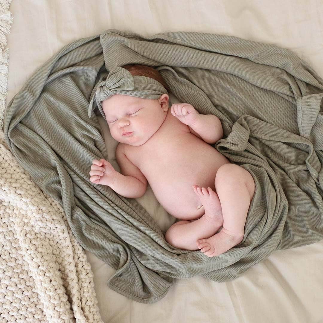 All Bamboo Waffle Swaddle Blankets: Eucalyptus - Image 16
