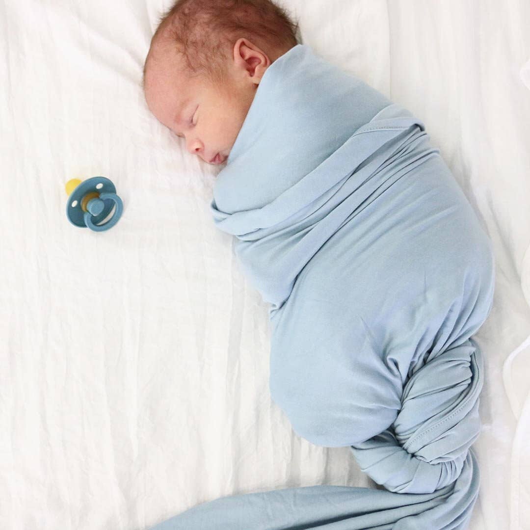 All Solid Bamboo Knit Swaddle Blankets: Dusty Blue - Image 11