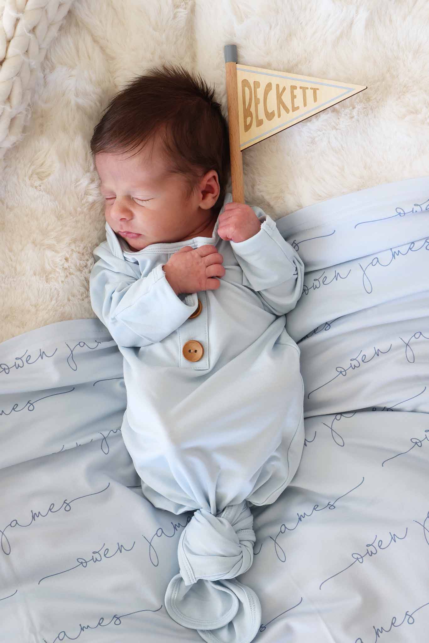 Baby Blue Newborn Baby Knot Gown & Hat Set - Image 4