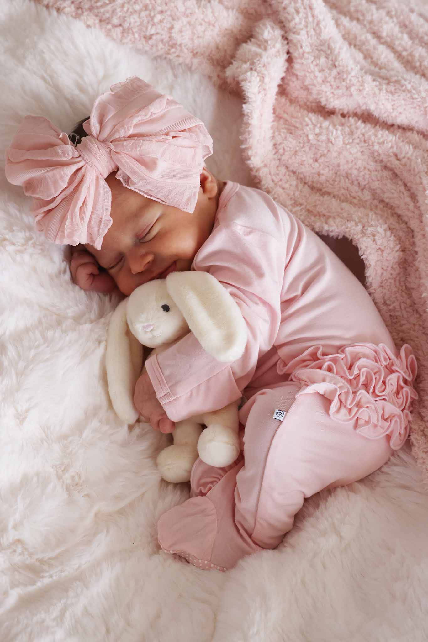 Baby Pink Bamboo Ruffle Zipper Footie: 0-3 months - Image 10
