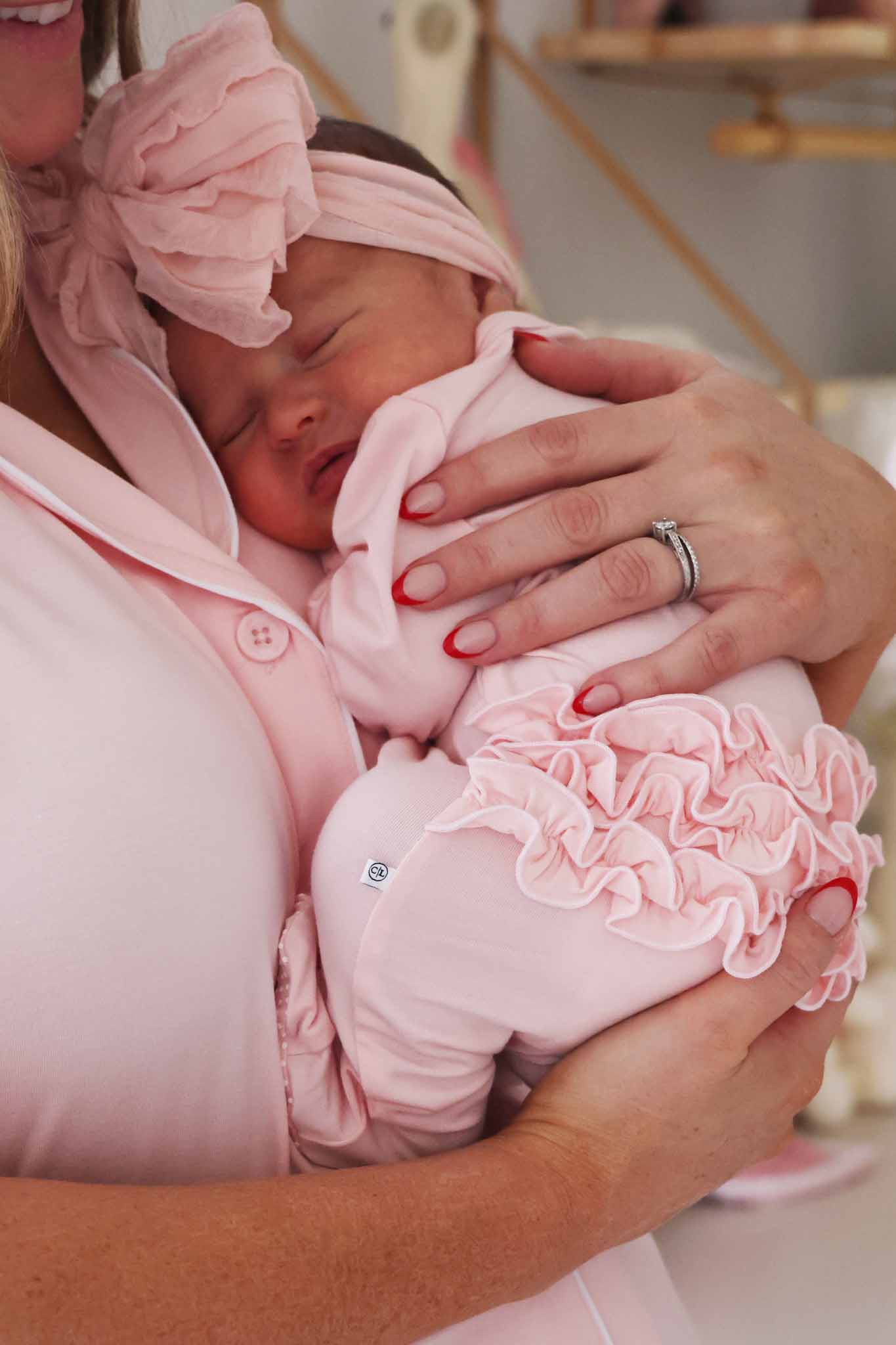 Baby Pink Bamboo Ruffle Zipper Footie: 0-3 months - Image 11