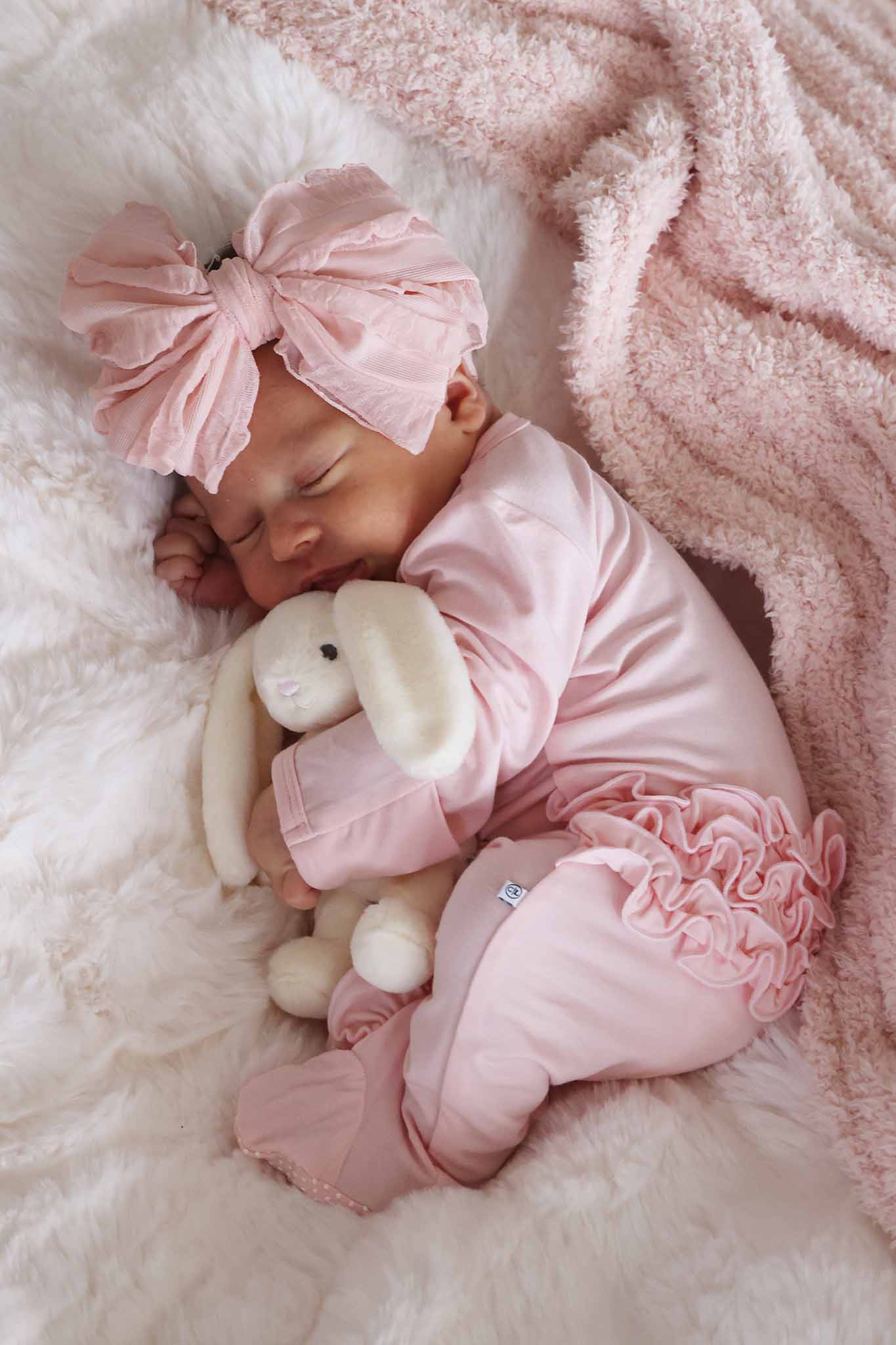 Baby Pink Bamboo Ruffle Zipper Footie: 0-3 months - Image 13