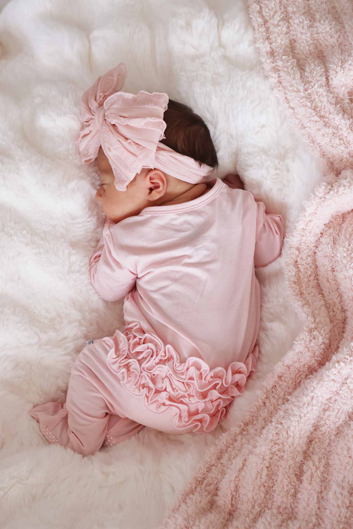 Baby Pink Bamboo Ruffle Zipper Footie: 0-3 months - Image 5