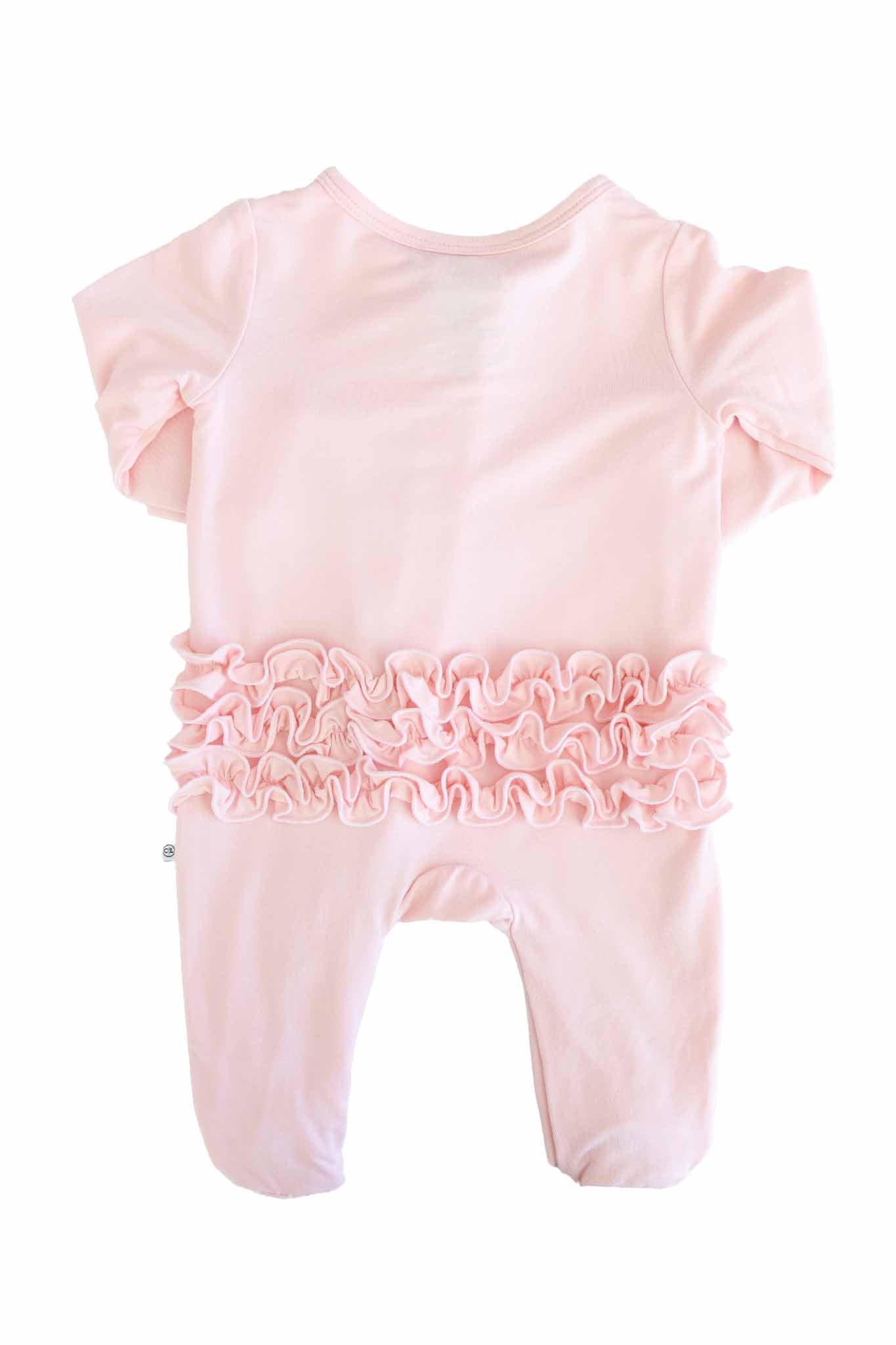 Baby Pink Bamboo Ruffle Zipper Footie: 0-3 months - Image 7