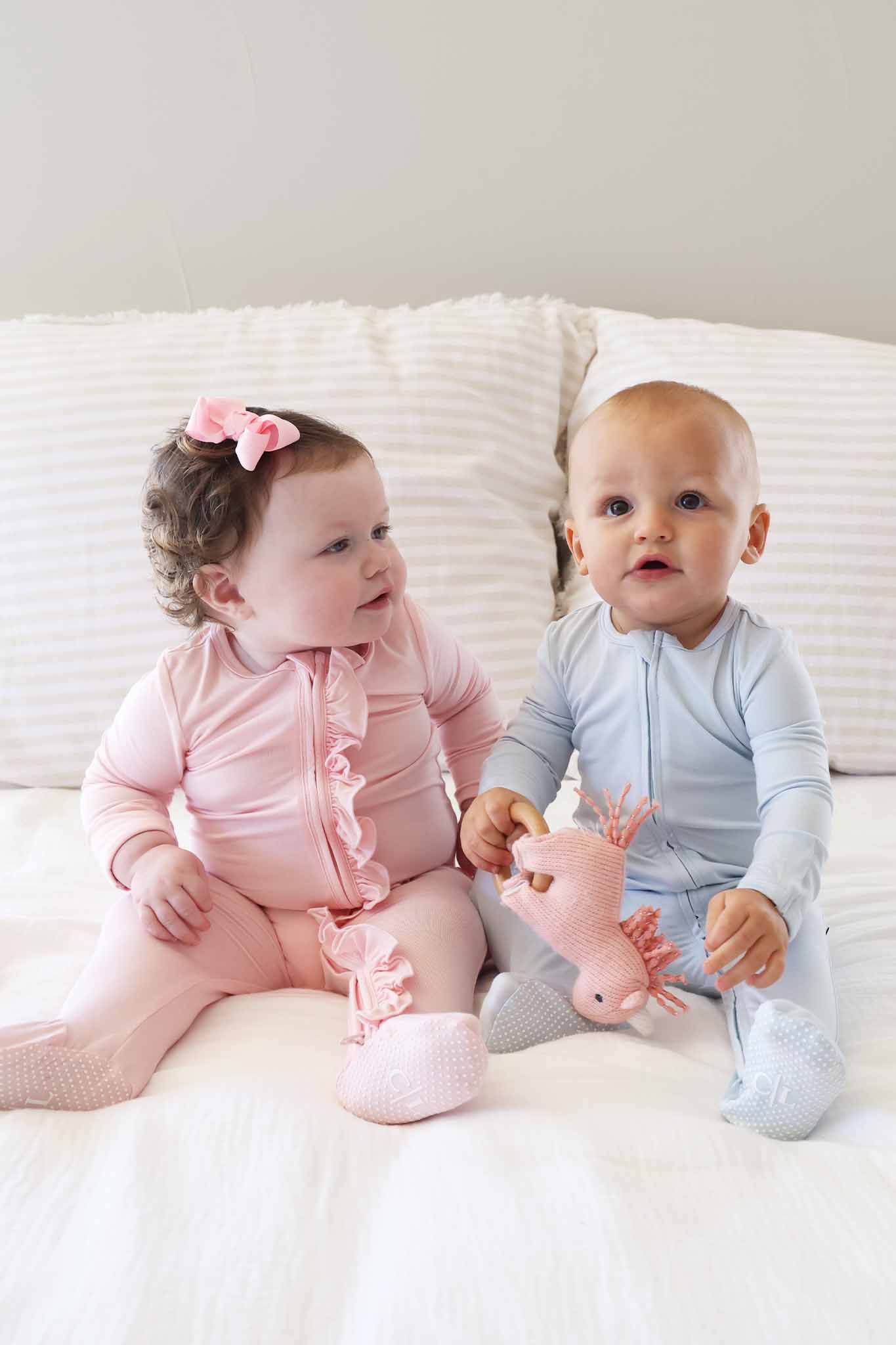 Baby Pink Bamboo Ruffle Zipper Footie: 0-3 months - Image 9