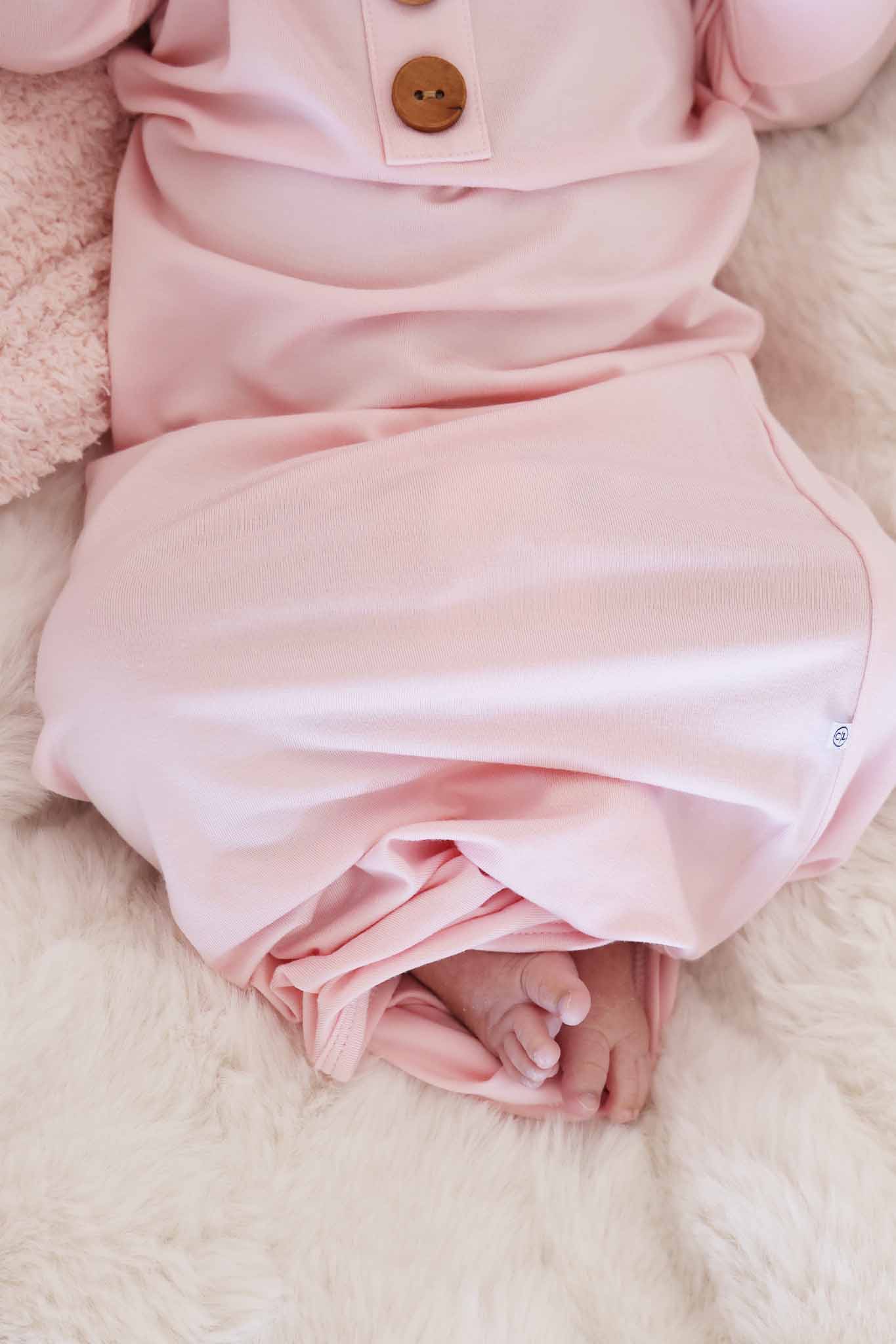 Baby Pink Newborn Baby Knot Gown & Hat Set - Image 3