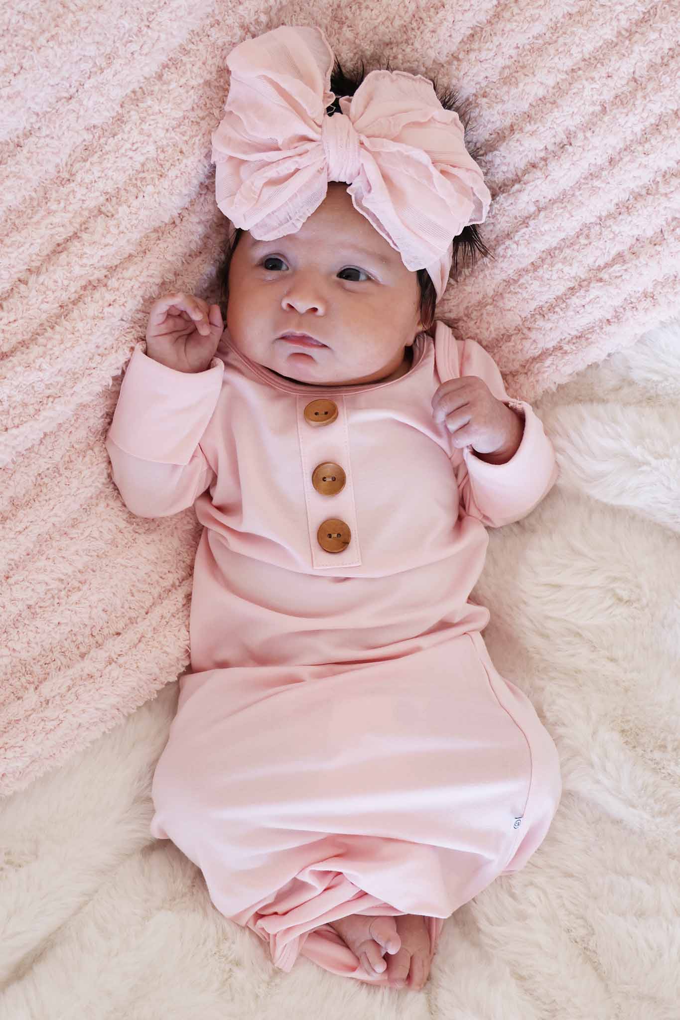 Baby Pink Newborn Baby Knot Gown & Hat Set - Image 5