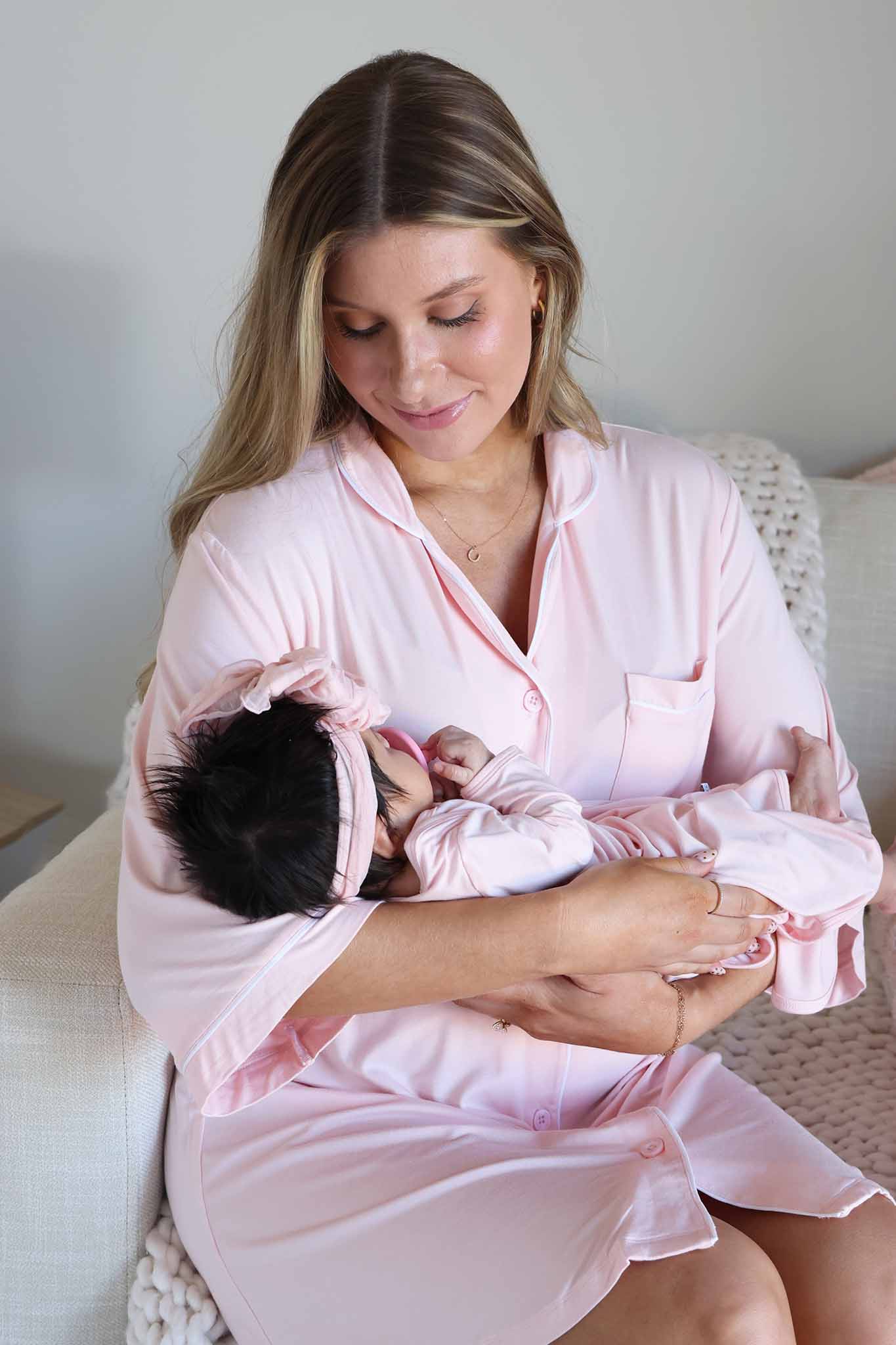Baby Pink Newborn Baby Knot Gown & Hat Set - Image 6