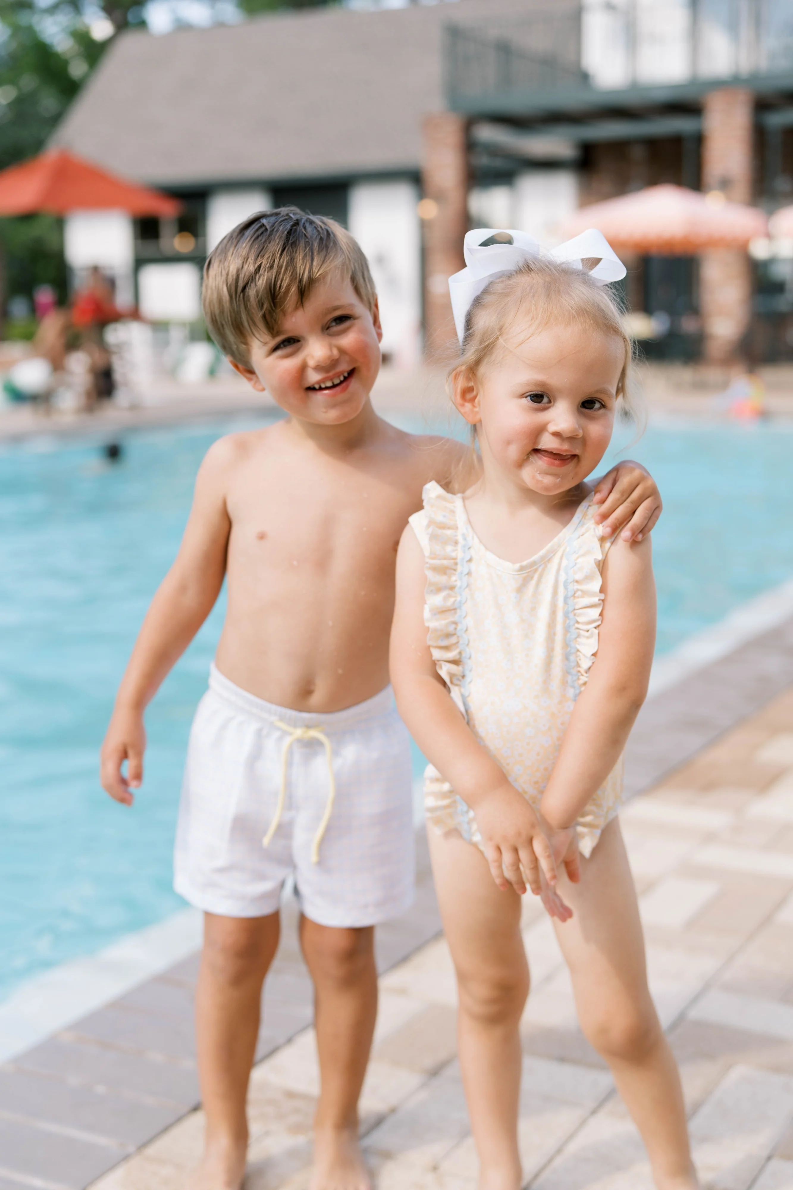 BARNES BATHING SUIT- CORNFLOWER CHECK WITH YELLOW TIE - Image 3