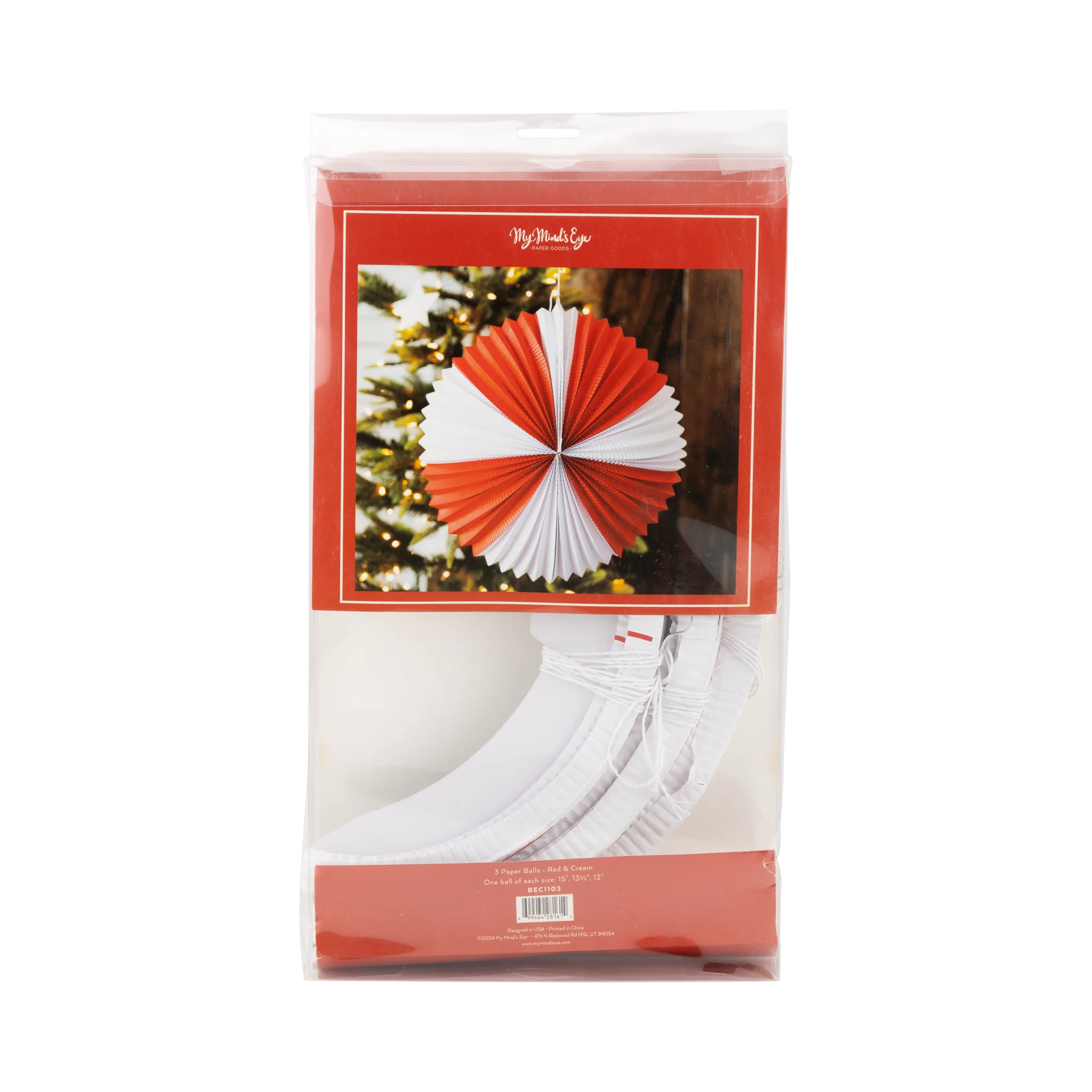 BEC1103 - Red and Cream Accordion Paper Lanterns - Image 5
