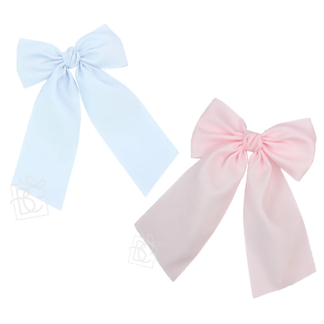 Beyond Creations OPAQUE SATIN BOW W/ EURO KNOT & TAILS Powder Pink / 4.5" Large - Image 2