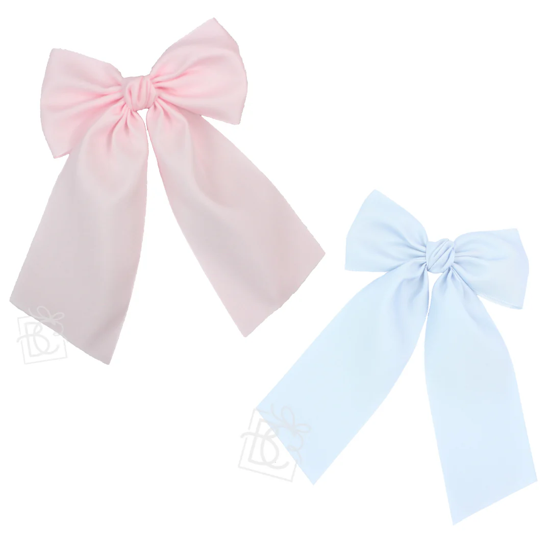Beyond Creations OPAQUE SATIN BOW W/ EURO KNOT & TAILS Powder Pink / 4.5" Large - Image 3