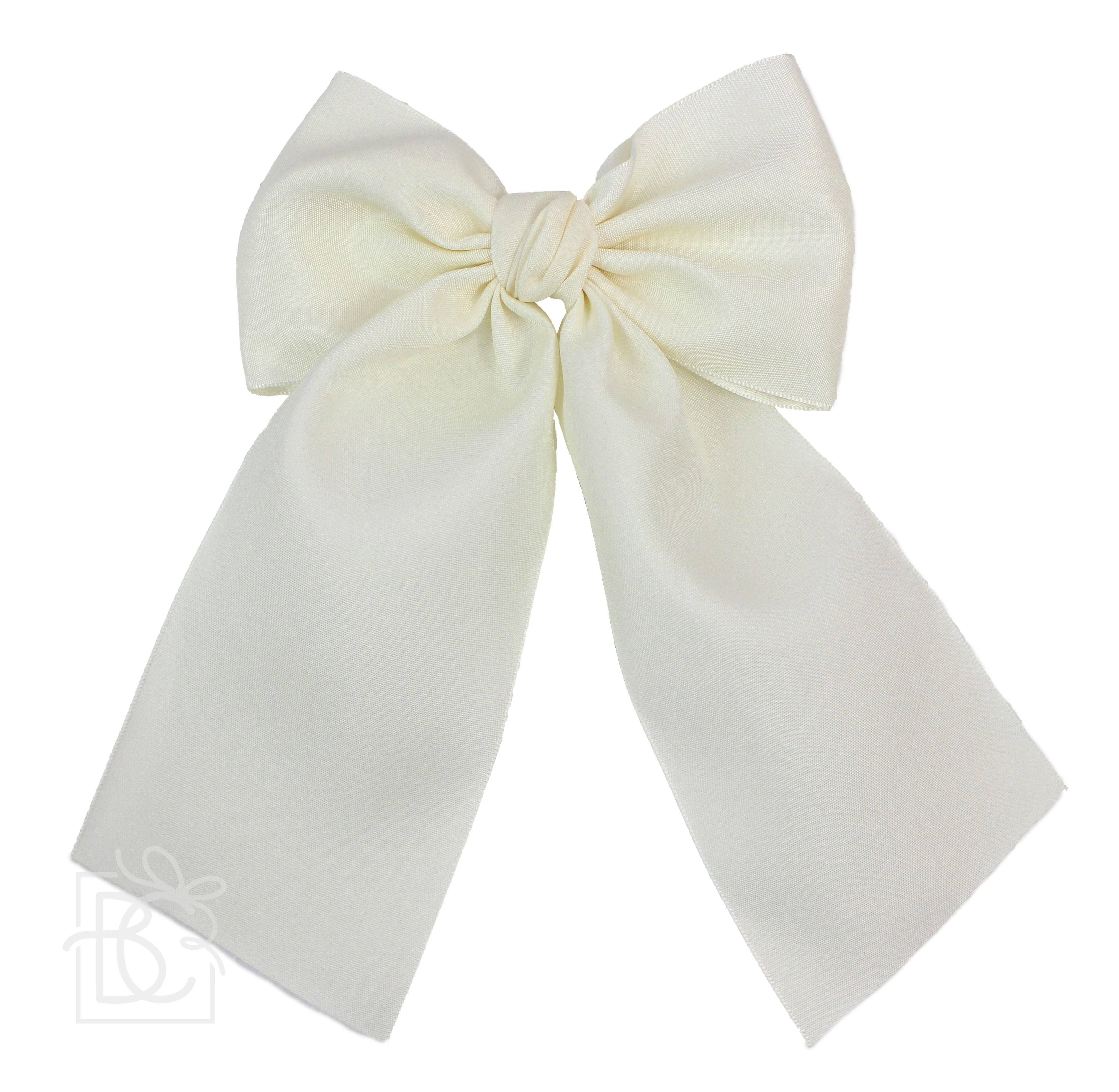 Beyond Creations Opaque Satin Bow With Euro Knot & Tails: Antique White / 4.5" Large - Image 4