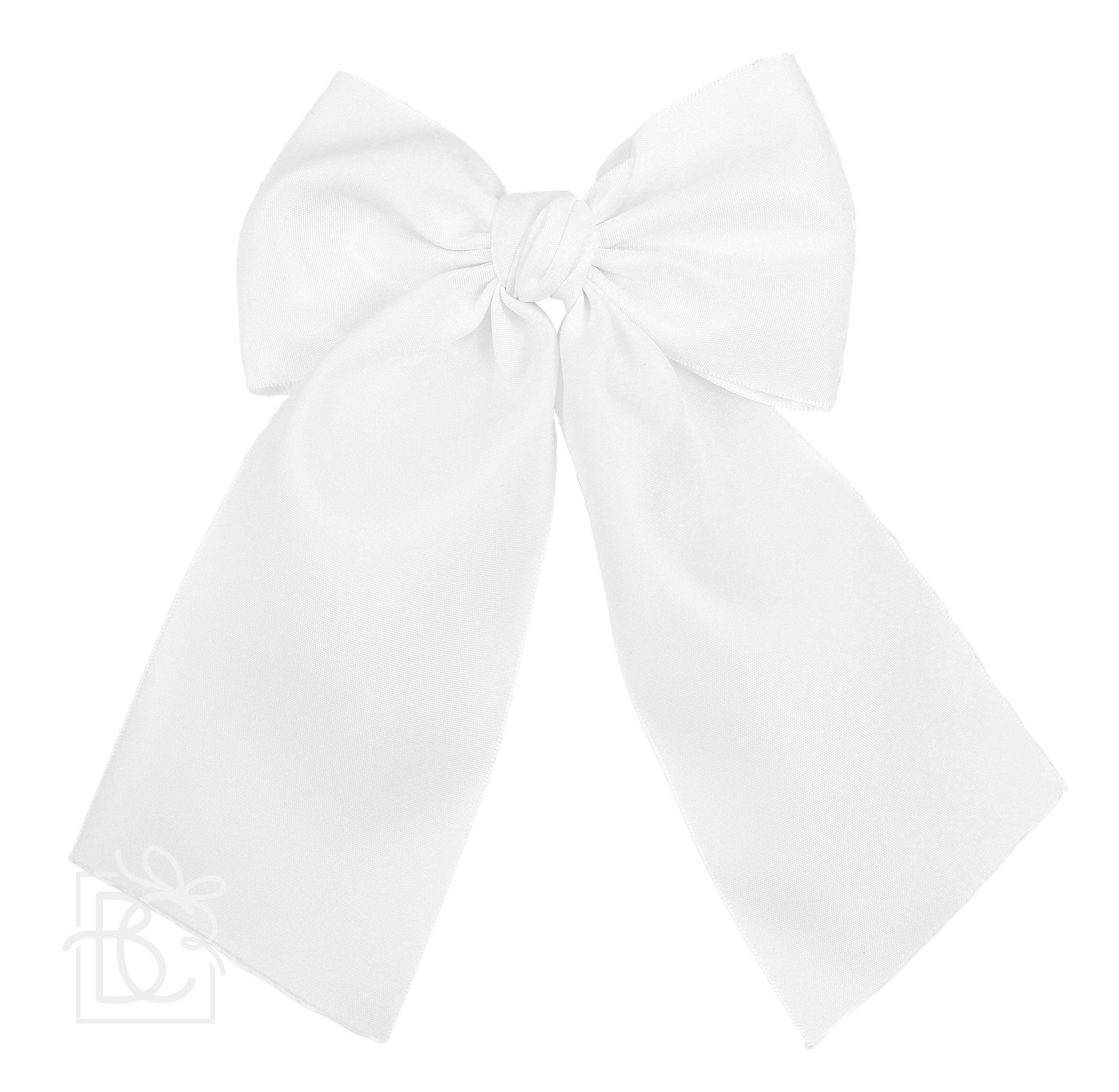 Beyond Creations Opaque Satin Bow With Euro Knot & Tails: Antique White / 4.5" Large - Image 5