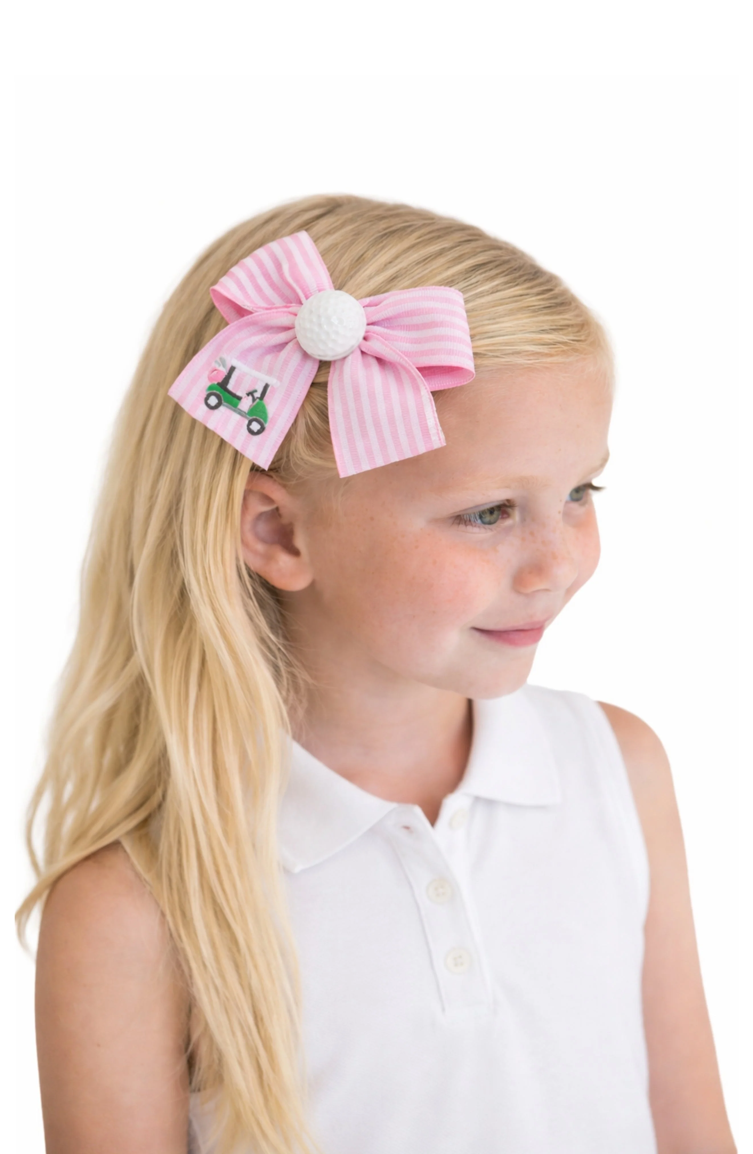 Bits & Bows Golf Ball Seersucker Hair Bow- Pink - Image 2