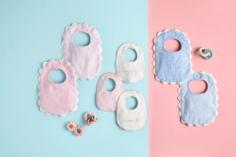 Blue Seersucker Scallop Bib - Image 2