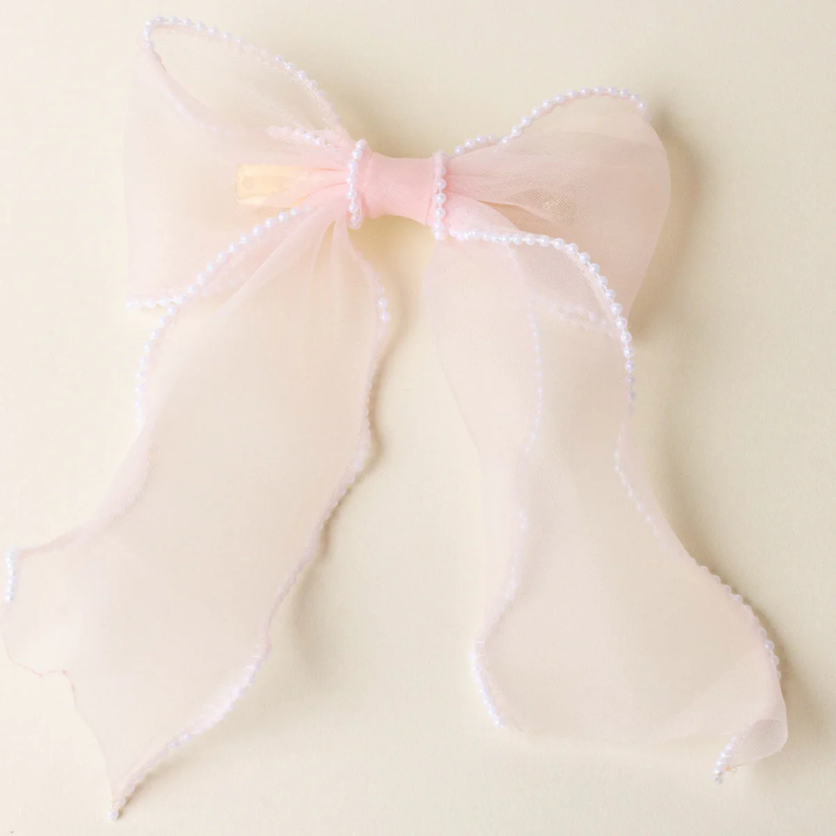 Blush Sheer Pearl Hair Bow - Image 2