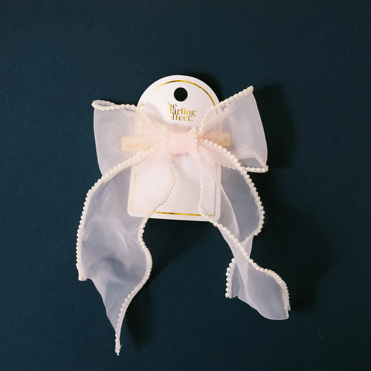 Blush Sheer Pearl Hair Bow - Image 3