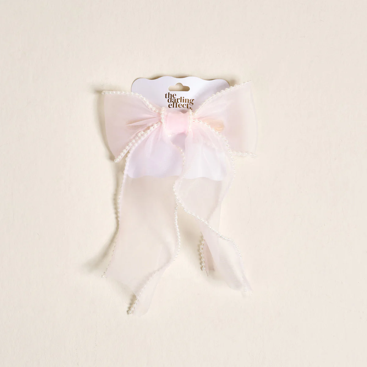 Blush Sheer Pearl Hair Bow - Image 4