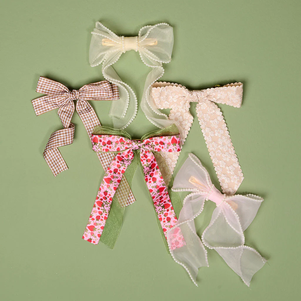 Blush Sheer Pearl Hair Bow - Image 5