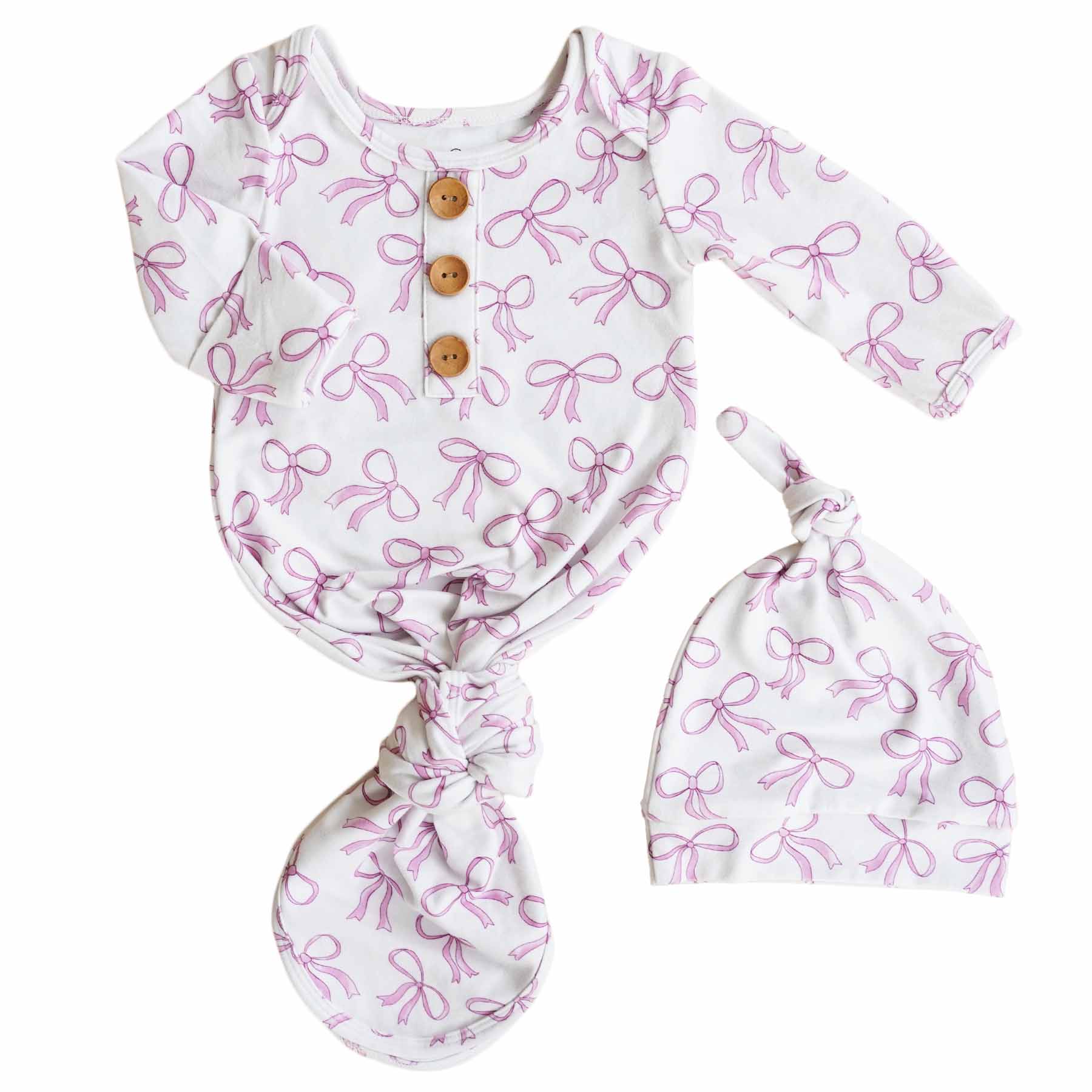 Blushing Bows Newborn Baby Knot Gown & Hat Set - Image 2
