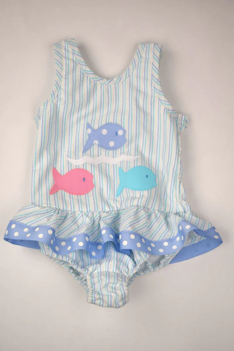 Seersucker Fish Appliqué Swim Collection – Boys & Girls by Funtasia Too! - Image 4
