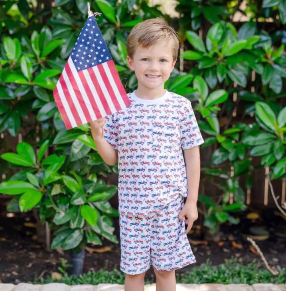 Lilia & Hayes Charles Boys' Short Set - Patriotic Jeeps - Image 2