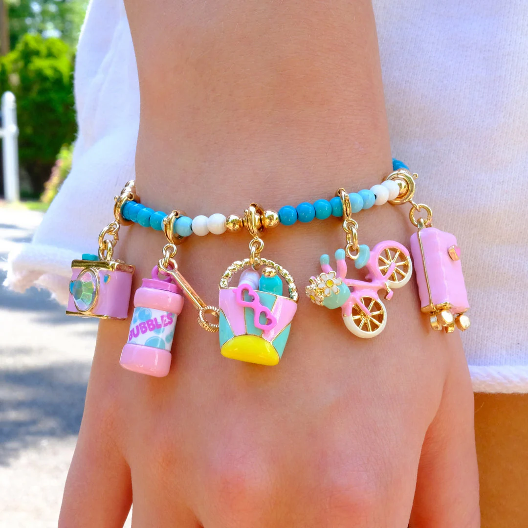 CHARM IT® Gold Aqua Stretch Bead Bracelet - Image 2