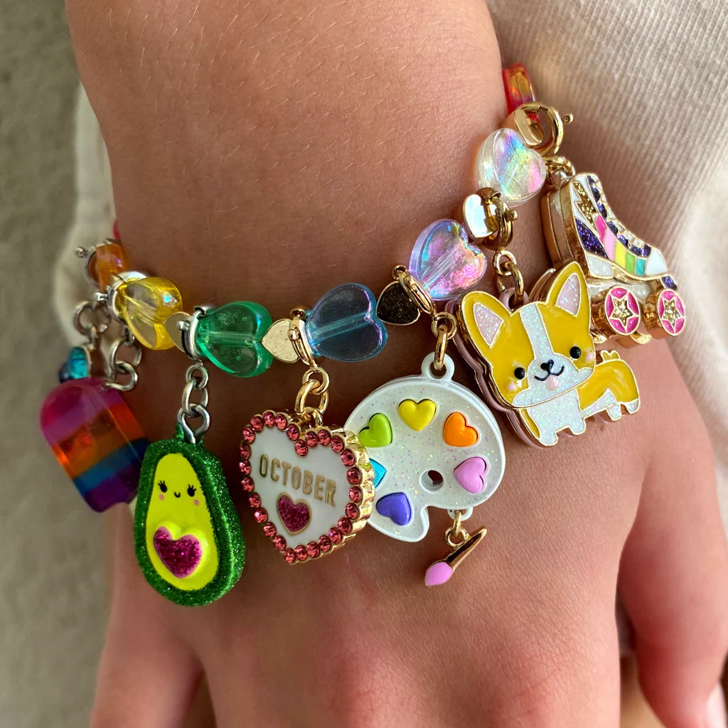 CHARM IT® Gold Rainbow Heart Bead Stretch Bracelet - Image 2