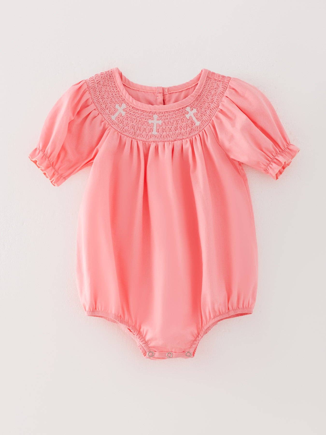 Rylee Faith CORAL Smocked Church Christ Bishop Christening Girls Romper - Image 4