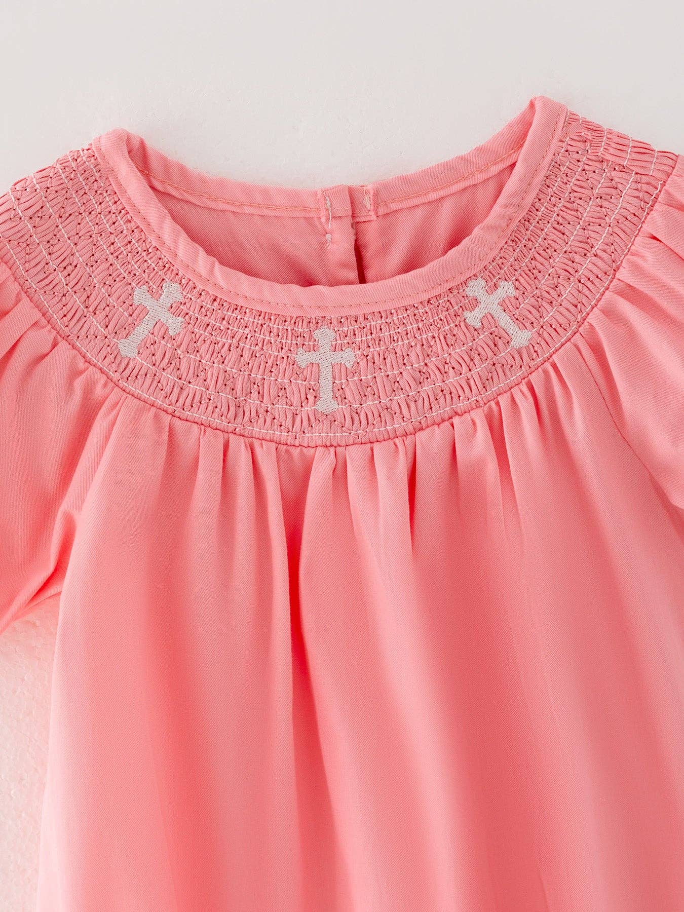 Rylee Faith CORAL Smocked Church Christ Bishop Christening Girls Romper - Image 5