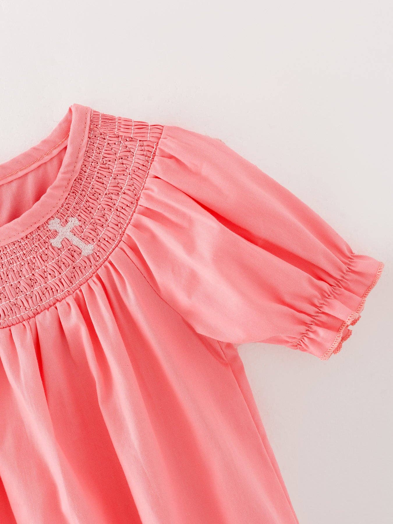 Rylee Faith CORAL Smocked Church Christ Bishop Christening Girls Romper - Image 6