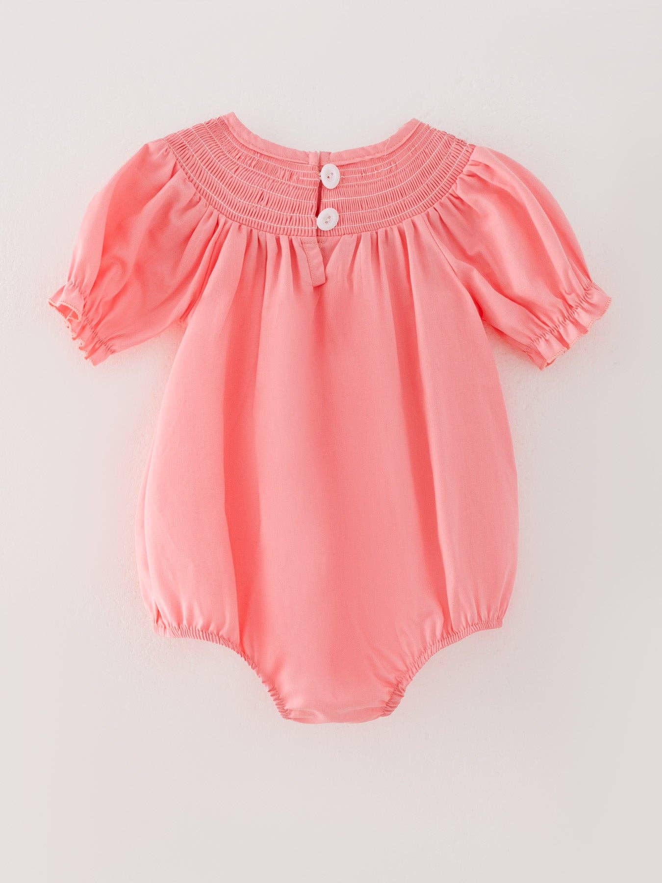 Rylee Faith CORAL Smocked Church Christ Bishop Christening Girls Romper - Image 8