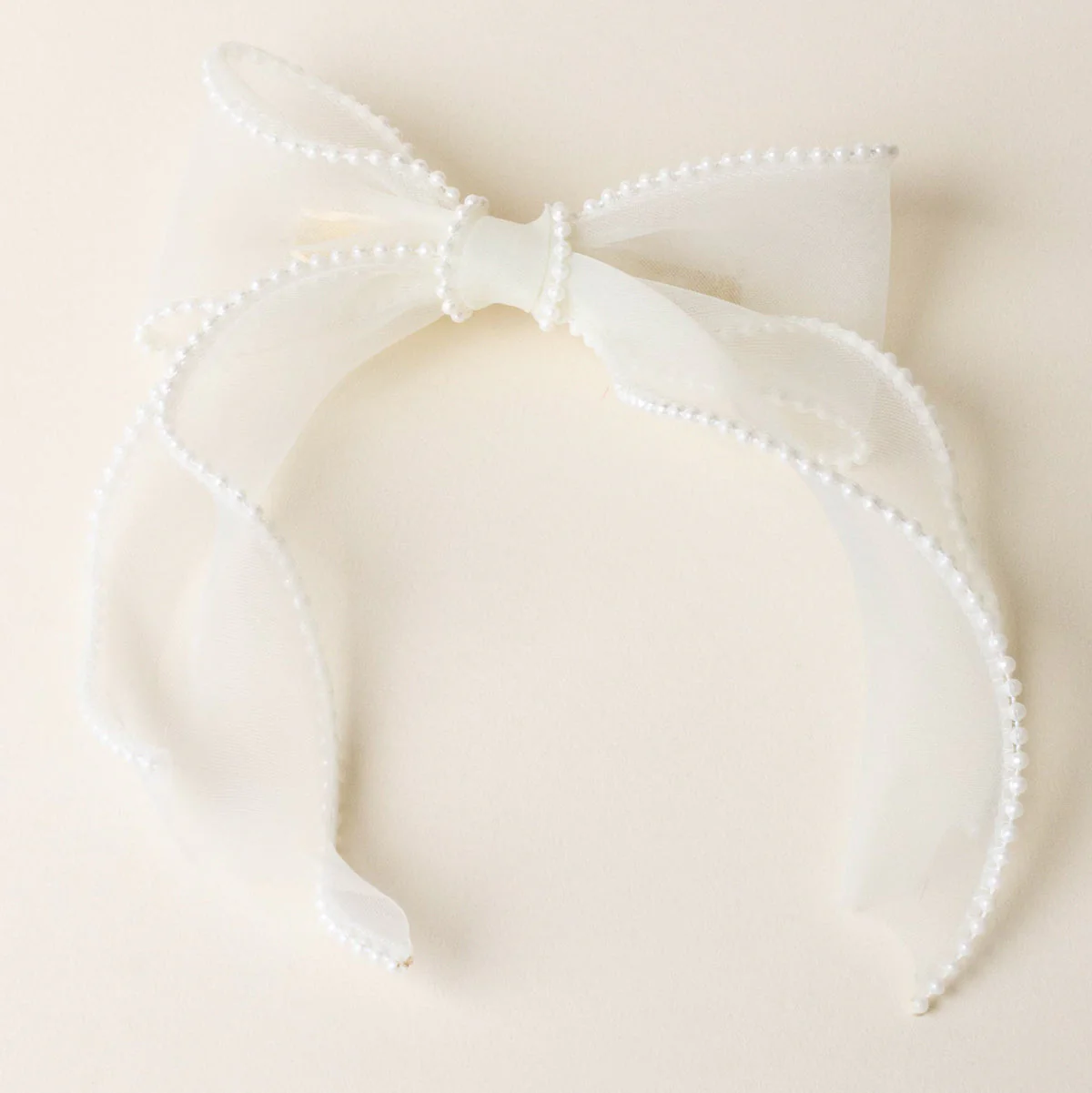 Cream Sheer Pearl Hair Bow - Image 2