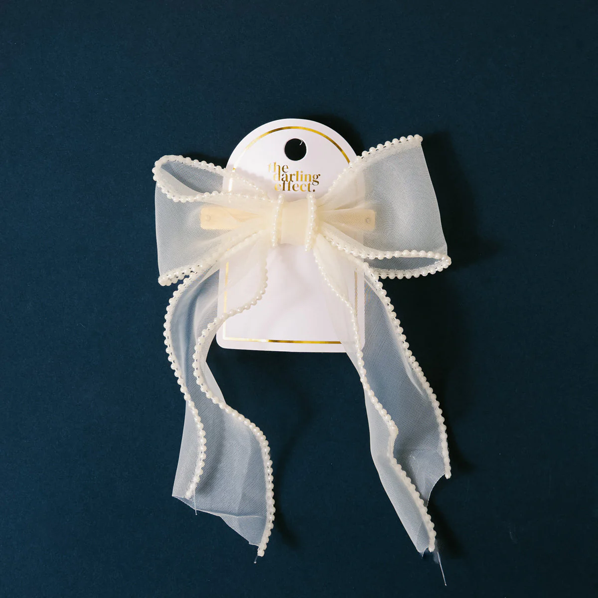 Cream Sheer Pearl Hair Bow - Image 3