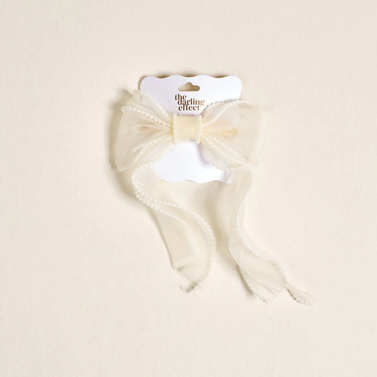 Cream Sheer Pearl Hair Bow - Image 4