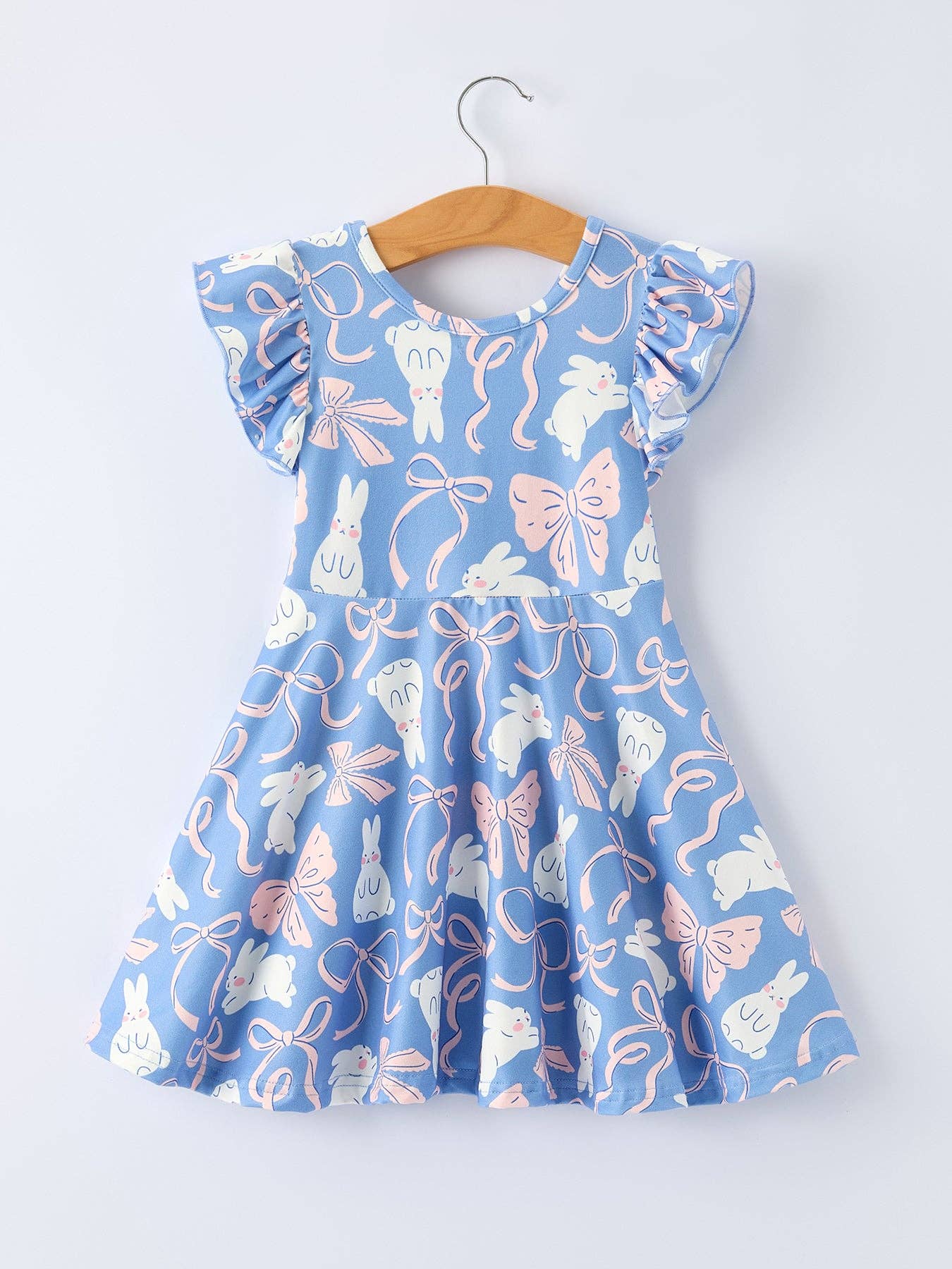 Easter Bunny Bow Pastel Girls Ruffle Twirl Dress - Image 2
