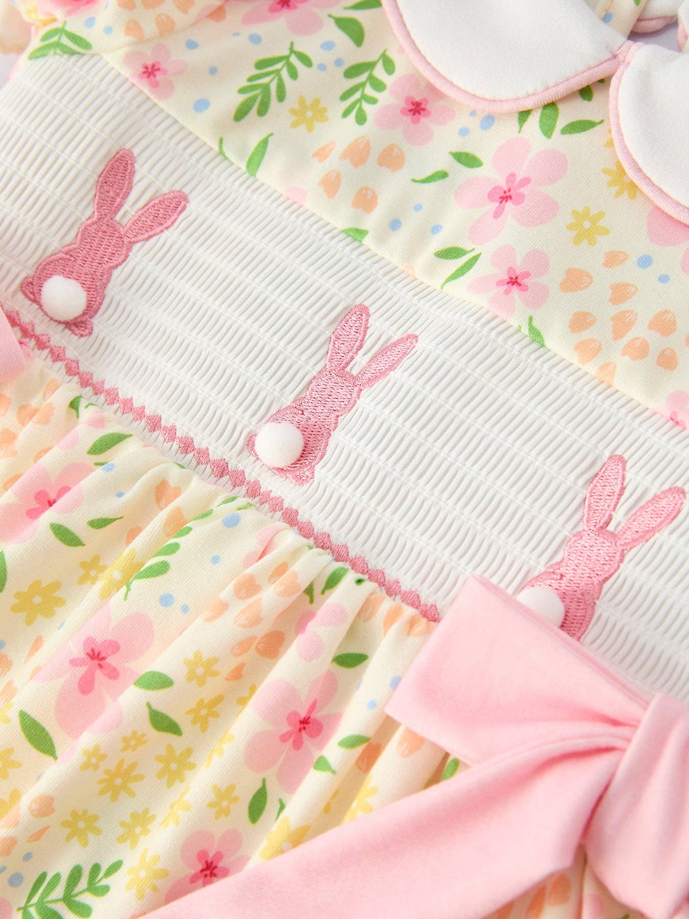 Easter Bunny Embroidery Smocking Cute Baby Girls Dress - Image 3