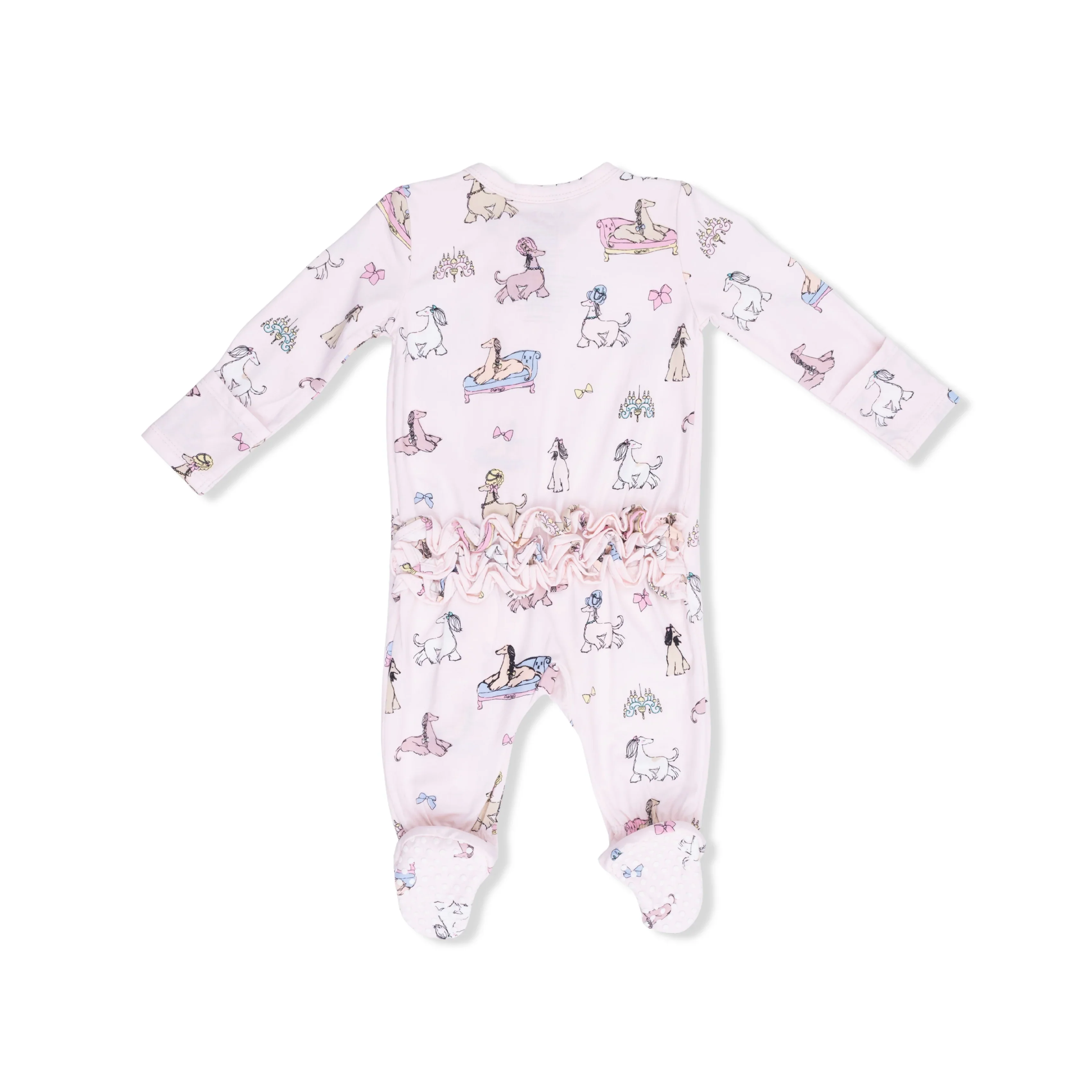 Fancy Hounds with Bows - 2 Way Ruffle Back Zipper Footie - Image 3