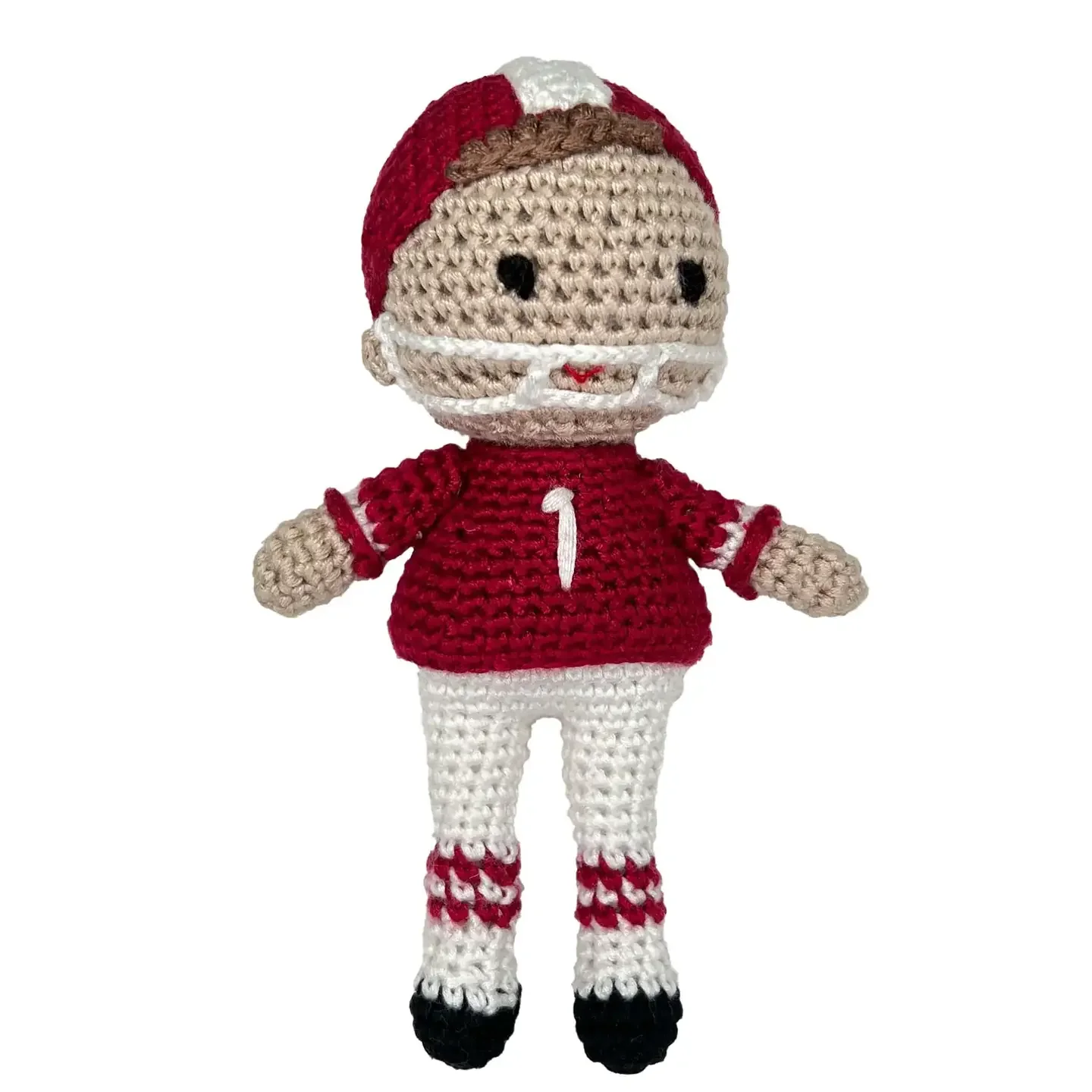 Football Player/Cheerleader Bamboo Crochet Rattles Garnet Maroon - Image 3