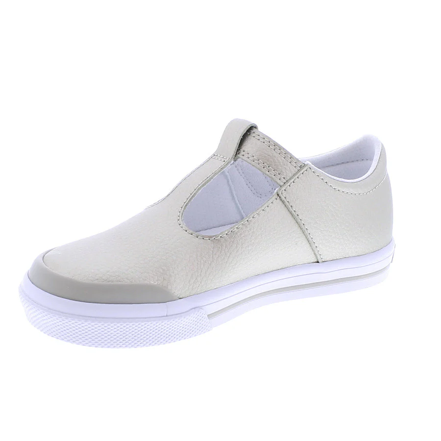 Footmates Drew T-Strap Leather Sneaker- Gold Leather - Image 3
