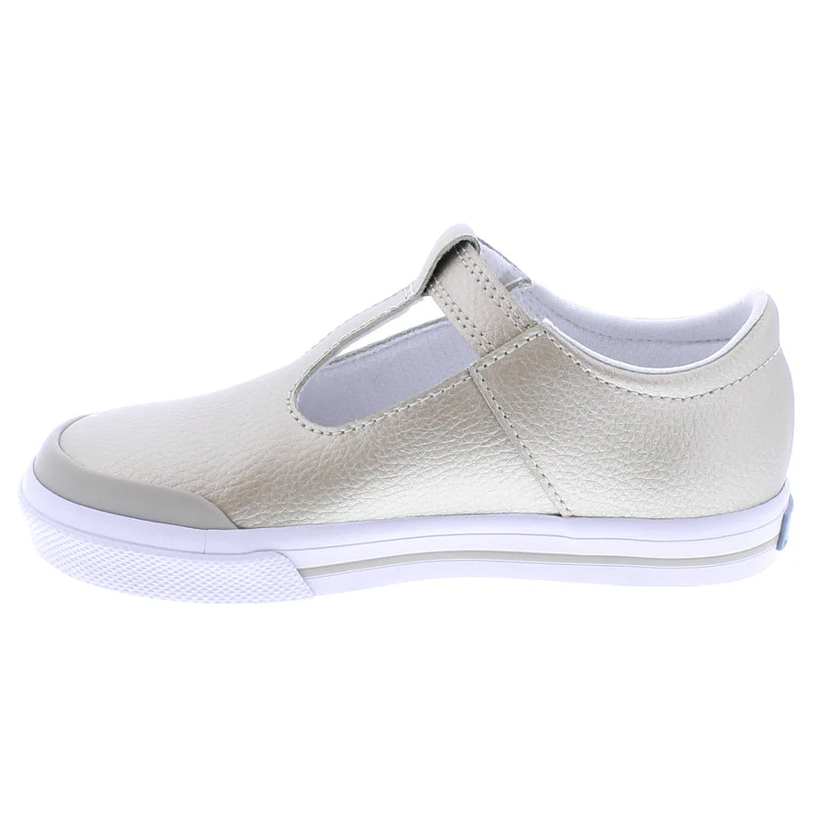 Footmates Drew T-Strap Leather Sneaker- Gold Leather - Image 8