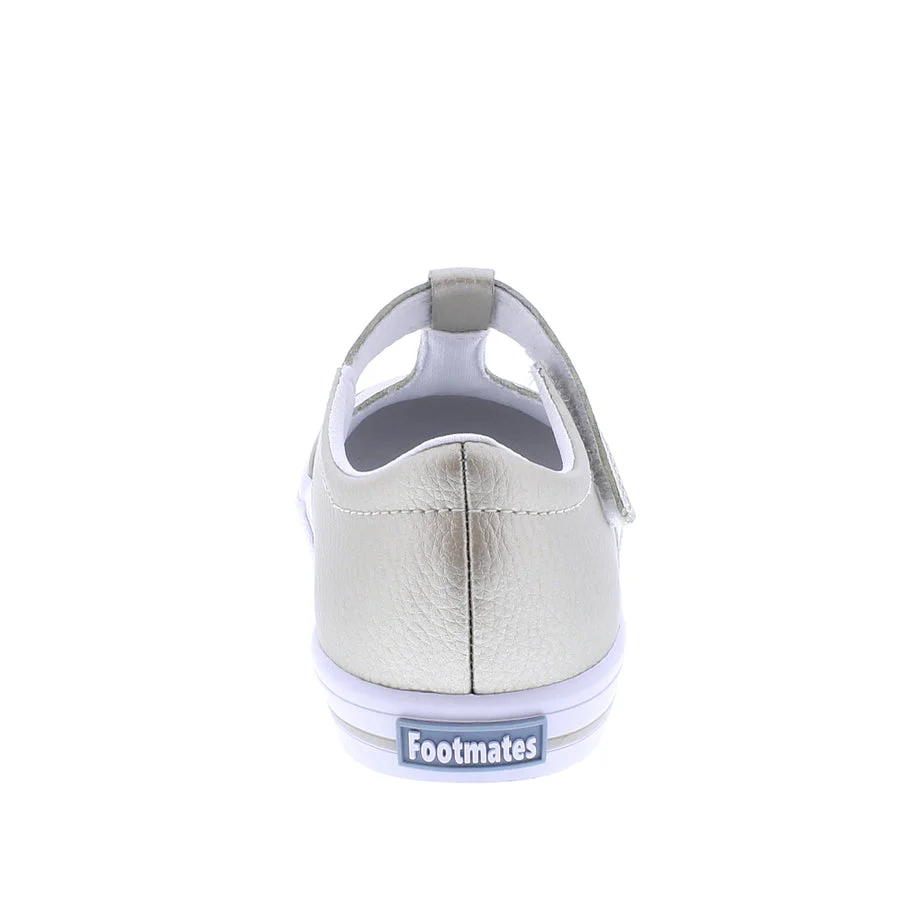 Footmates Drew T-Strap Leather Sneaker- Gold Leather - Image 9