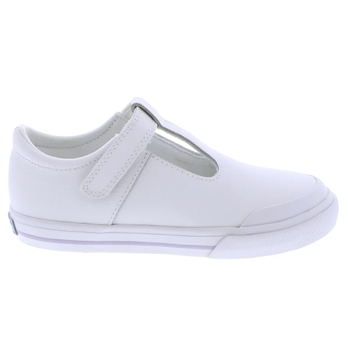 Footmates Drew T-Strap Leather Sneaker- White Leather - Image 3