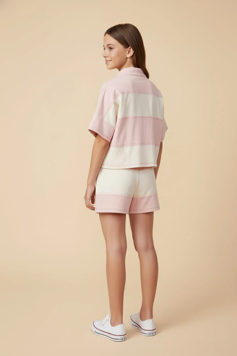 Girls Color block Stripe Half Zip Knit SET (Top and Shorts) - Image 3