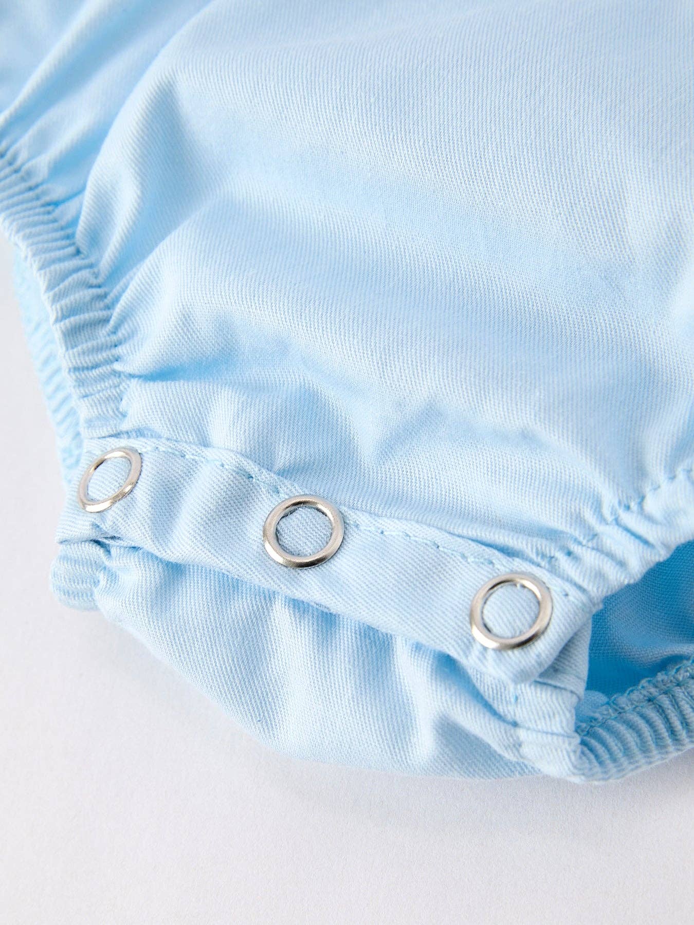 Rylee Faith Girls Cross Smocking Embroidered Blue Romper - Image 10
