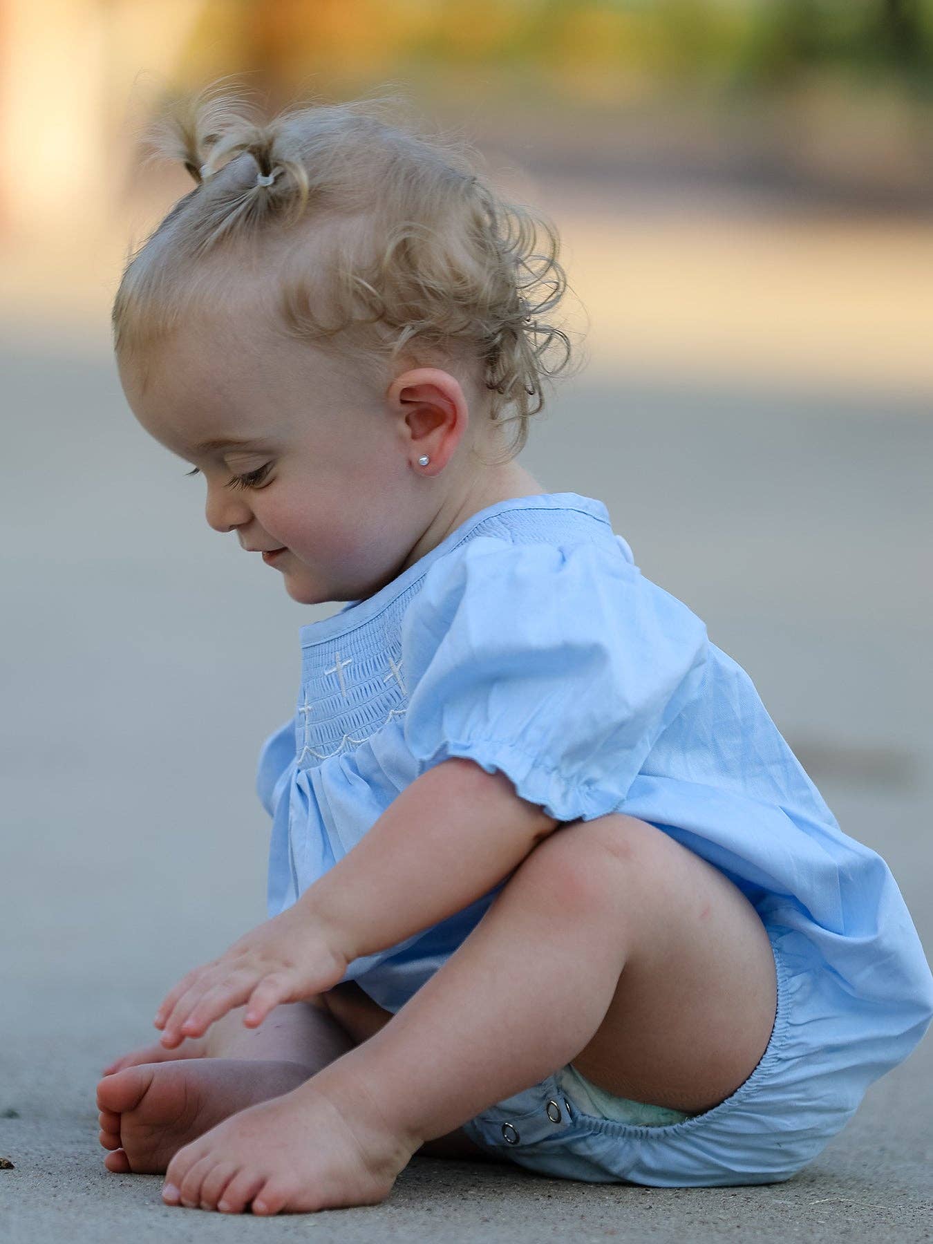 Rylee Faith Girls Cross Smocking Embroidered Blue Romper - Image 6