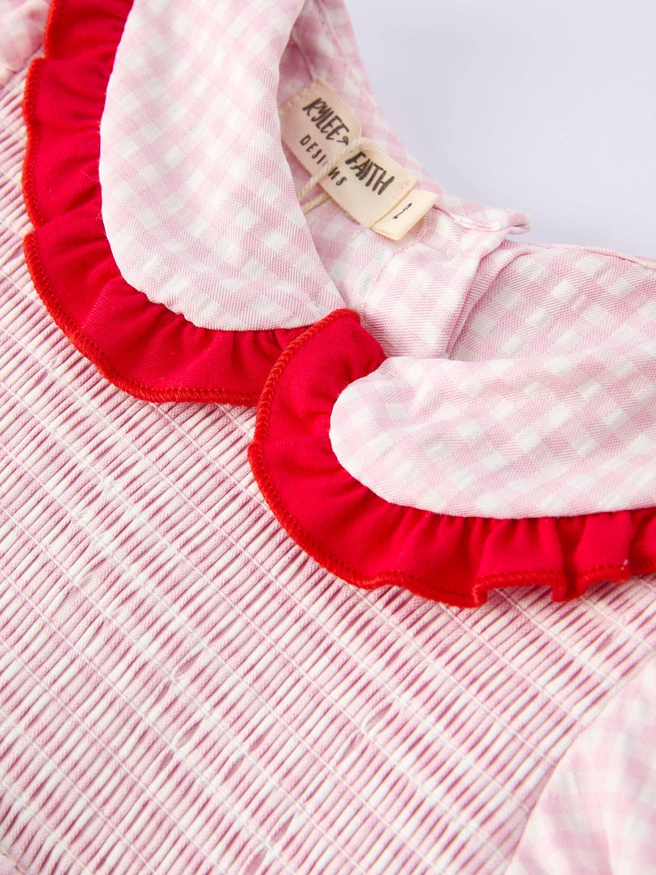 Girls' Plaid Smocked Strawberry Applique Shorts Set: 2 - Image 3