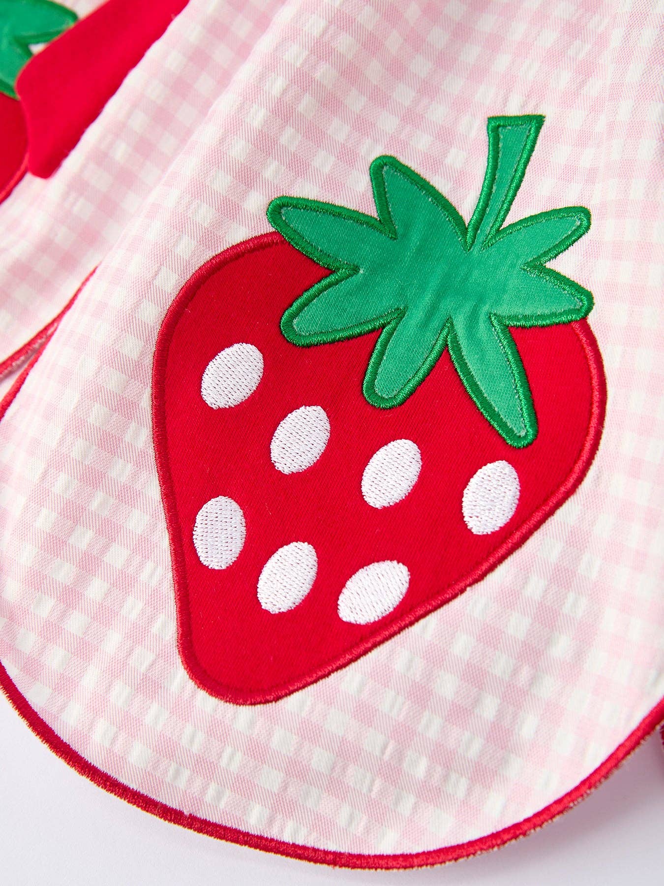 Girls' Plaid Smocked Strawberry Applique Shorts Set: 4 - Image 4